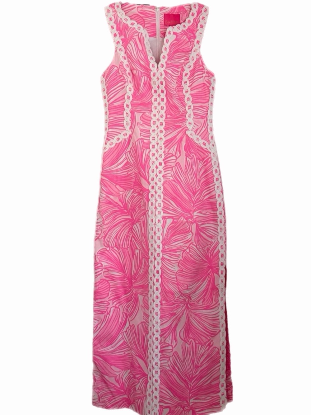 Lilly Pulitzer Daise Pink Floral Lace-Trim Maxi Dress 12 EUC